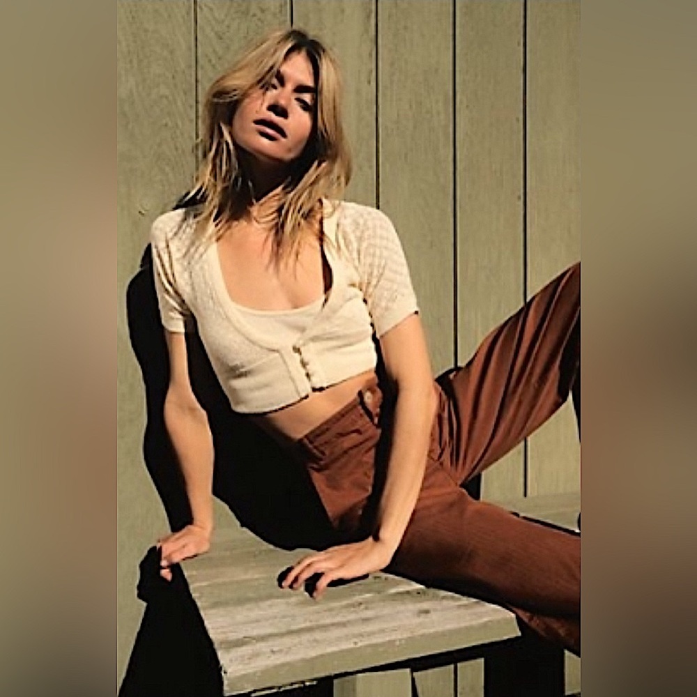 FREE PEOPLE Intimately Ivory Crochet Knit Cropped Cardi Top M NWT